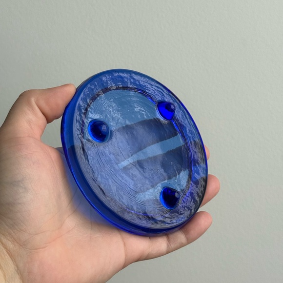 Vintage Cobalt Blue Glass Small Trinket Dish Tray Tealight Candle Holder - Picture 15 of 16